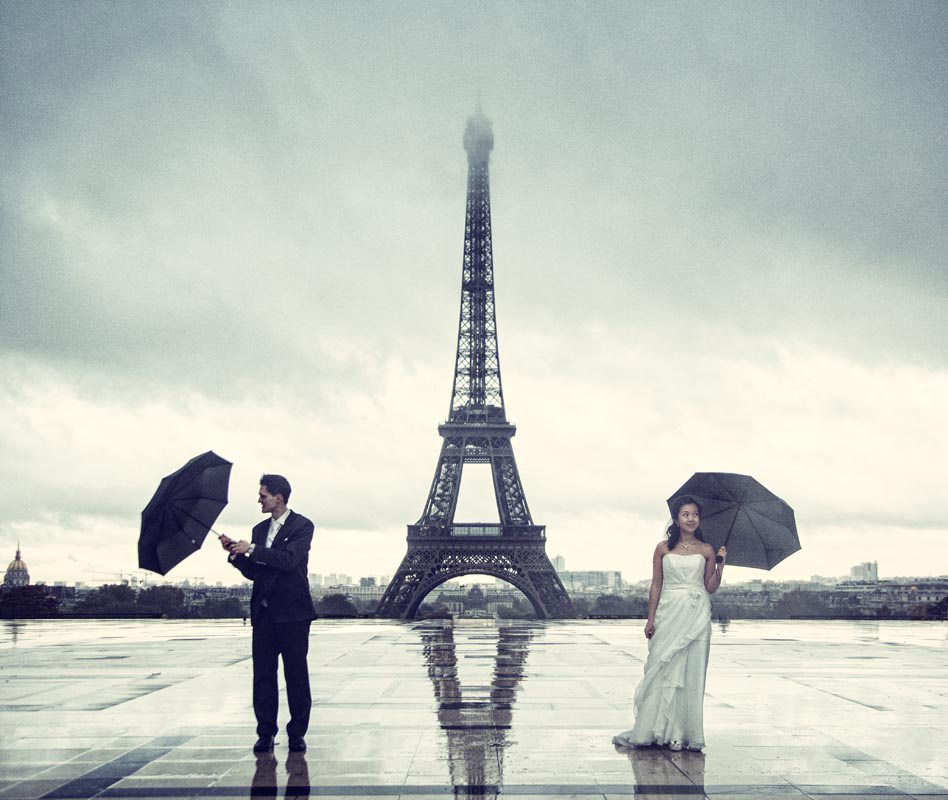 Hochzeitsfotos bei schlechtem Wetter Paris bei Regen